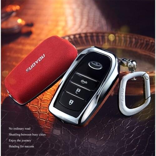 Suede Leather Car Key case For Toyota Auris Corolla Avensis Verso Yaris Aygo ScionTC IM 2015 2016 Camry Avalon Rav4 Land Cruiser