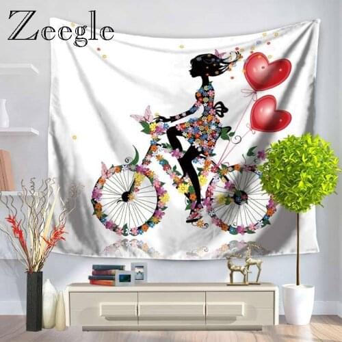 Zeegle Flower Girl Pattern Hanging Wall Tapestries Bohemian Tapestry Landscape Polyester Wallpaper Wall Art Shawl Throw