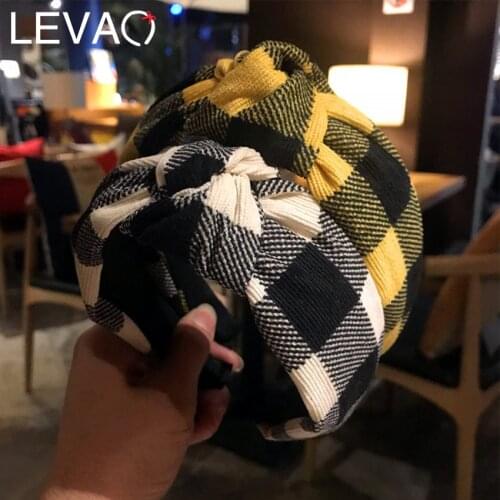 Levao Warm Retro Corduroy Plaid Print Headband Women Hair Bow Knotted Head Bezel Hoop Band Leopard Headbands Hair Accessories
