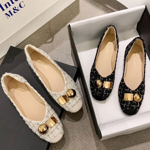 2021 Spring Autumn Women Flats Plaid Slip on Shoes for Female Boat Shoes Metal Loafers Knitting Shallow Shoe Zapatos Mujer