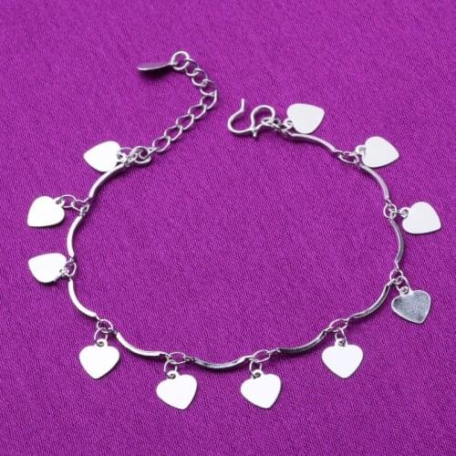 925 Sterling Silver Tassel Heart Shape Charm Link Chain Bracelets &Bangle Anklet For Women Jewelry Accessories A207