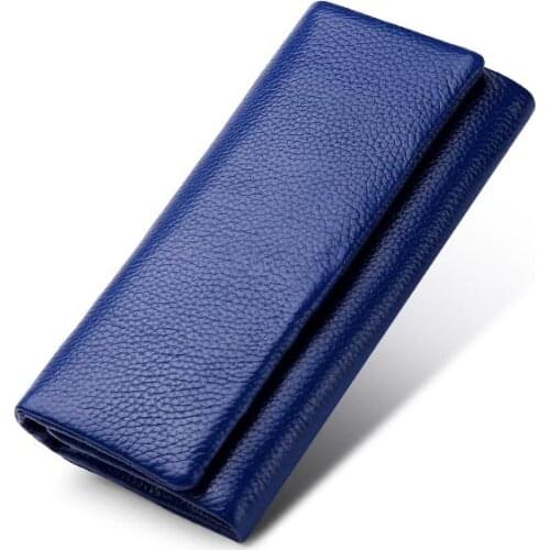 Genuine Leather Wallet women Cow Leather Long Purse Female Pink Purple Blue Black