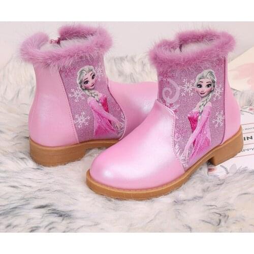 Winter Girls Elsa Boots Cartoon Warm Plush Kids Boots For Kids Cotton-Padded Baby Shoes For School Party Boot