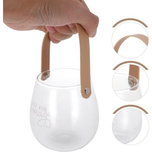 1pc Rustic Flower Jar Leather Hanging Flowerpot Glass Flower Vase with Handle