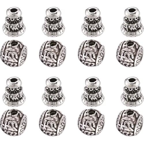 10 Sets 3 hole Alloy Beads Om Mani Padme Hum Round and Cone Tibetan Style for Jewelry Making DIY Bracelet Necklace 2pcs/set
