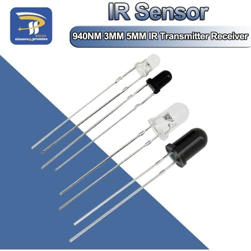 10Pairs F3 3mm F5 5mm 940nm LEDs Infrared Emitter and IR Transmitter Receiver Diode Diodes 301A Infrared to tube For Arduino