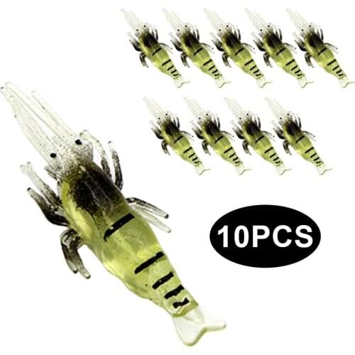 10Pcs Fishing Lures, Simulation Shrimp Bait Without Hooks Glow-In-The-Dark Shrimp Lure for Sea Lake Fishing