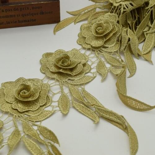 10yards Flower Lace Vintage Gold lace Trim Braid Ribbon Applique Gold Fabric Sewing