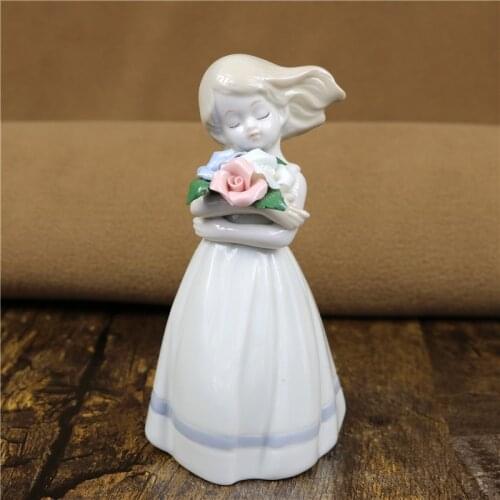 Antique Porcelain Spring Girl Sculpture Handmade Ceramics Desktop Figure Ornament Gift Craft for Art Collection and Home Decor