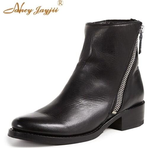 Half Zip Ankle Boots Black Woman Shoes Ladies Female Block Heels Chunky Velvet Winter 2021 Autumn Classic Plus Size 45 43 44 41