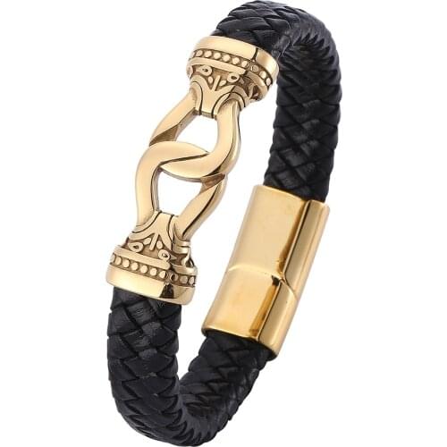 Black / Brown Genuine Leather Braided Bracelet Men Fashion Golden Accessories Bangles Jewelry Friend Gifts
