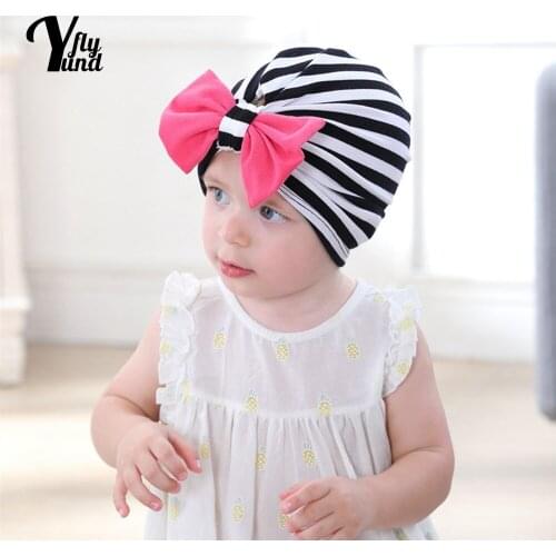 Yundfly Lovely Handmade Bowknot Baby Turban Hat Fashion Striped Knitting Caps Infant Headwear Kids Hair Accessories Holiday Gift