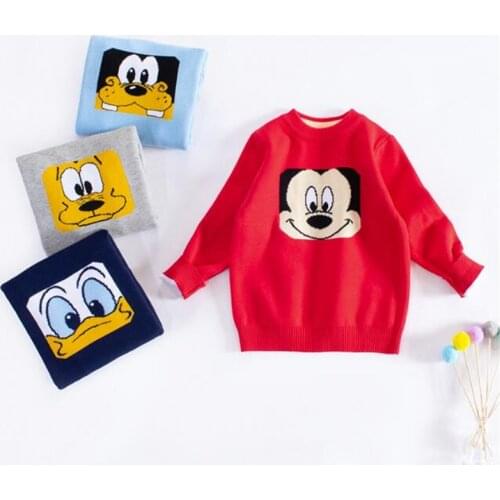 Disney Childrens Pullover Sweater Mickey Mouse Baby Boys Girls Sweaters Tops Warm Long Sleeve Knitted Clothes Kids Blouse Shirt