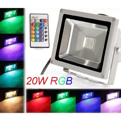 DHL Free Shipping AC110V-240V High Voltage 20W RGB Color LED Flood Light outdoor Landscape Garden Outdoor with IR Remote