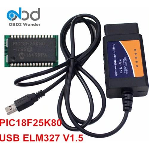 Best Quality ELM327 USB V1.5 OBD2 Diagnostic Cable With PIC18F25K80 Chip ELM 327 Hardware 1.5 OBD II Scanner ELM 327 USB 25K80