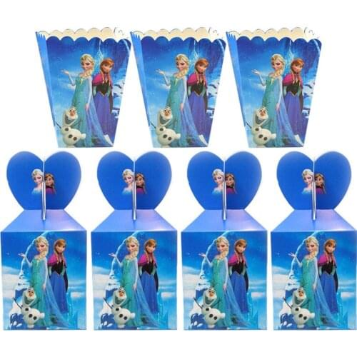 Disney Frozen Anna and Elsa Party Supplies Candy+popcorn Box Baby Shower Birthday Party Decor Cartoon Kids Paper Gift Boxes