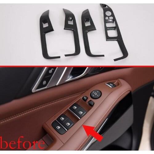 For BMW X5 G05 2019 2020 Carbon Fiber Style Door Window Armrest Cover Switch Panel Trim Molding Garnish