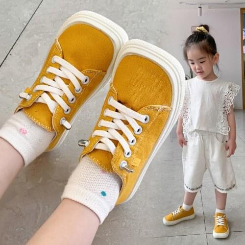 CAPSELLA KIDS Spring Autumn Canvas Shoes Boys Girls Fashion Square Head Sneakers Children Soft Sole Flat 1-12 Years Baby Toddler