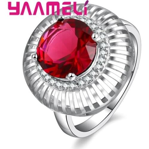 Mystery Big Red Ring Fashion White Rhinstone Filled Jewelry Vintage Wedding Rings For Women Birthday Stone Gifts