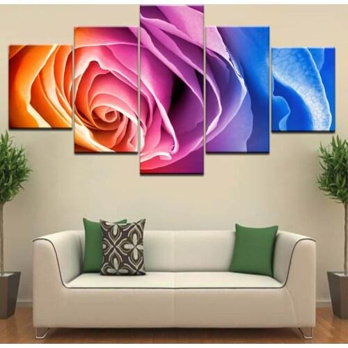 The colorful art rose flowers 5 Panel HD Print wall posters Canvas Art Painting For home living room decoration