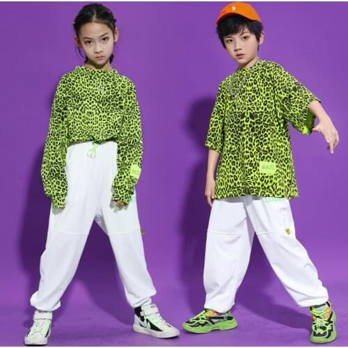 Kid Hip Hop Clothing Leopard Crop Top Long Sleeve T Shirt Tactical Cargo Pants for Girls Boys Jazz Dance Costume Clothes Wear