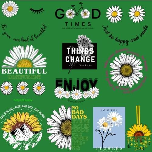 Fashion Daisies Flowers Iron on Patches For DIY Heat Transfer Clothes T-shirt Thermal transfer stickers Decoration Printing