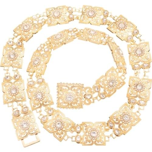 Fashionable and exquisite hollowed-out pattern square gemstone metal belt is hand-carved by the court