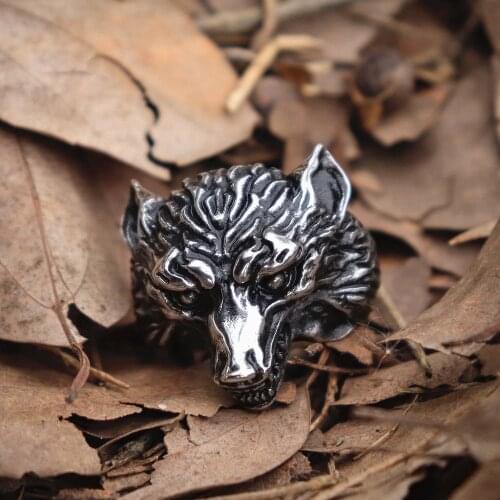 EYHIMD Vintage Wolf Stainless Steel Ring Mens Vintage Biker Rings Animal Jewelry