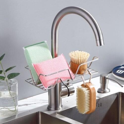 Stainless Steel Faucet Storage Rack Sink Sponge Cloth Drainage Storage Rack Bathroom Shower Storage Rack Kitchen Storage Supplie