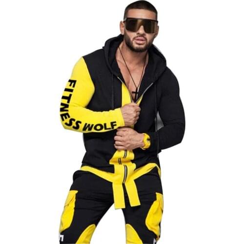 2019 new European and American sports casual suit for men monochromatic pants hooded zipper jacket Mextonmen autumn/winter style