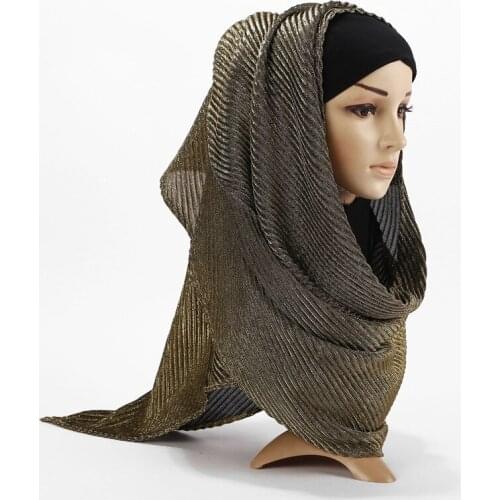 New Wrinkled Hijabs Shawl Lurex Glitter Muslim Viscose Scarves Solid Shimmer Islamic Metallic Head Scarf Women Headscarf Muffler