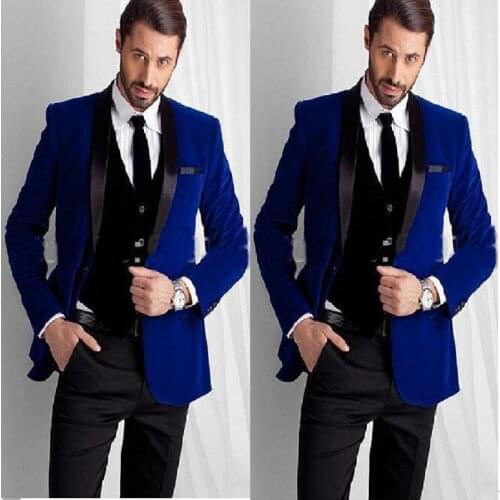 New Designed Royal Blue Velvet Groom Tuxedos Bespoke One Button Groom Wedding Suits for Mens Bestmans Business Suit