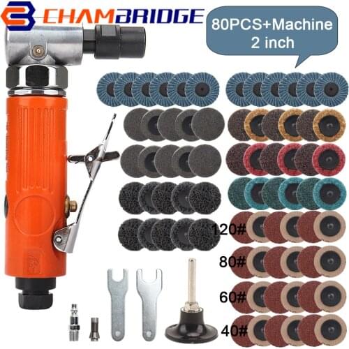 1/4'' Air Angle Die Grinder 90 Degree Pneumatic Grinding Polisher Machine Mill Engraving Kits with 2inch Sanding Discs Tool