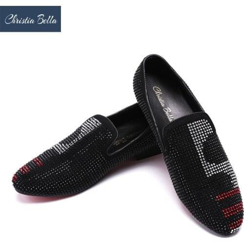 Christia Bella Handmade Rhinestone Men Suede Loafers Luxury Brand Same Style Party and Wedding Men Shoes Summer Mens Flats