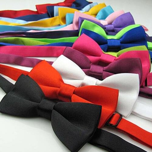 Pre-Tied Smart Bowtie Satin NEW Solid Wedding Bowties Plain Black Bow Tie Fancy KIDS Boys Children Adjustable