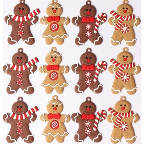 2021 New 12pcs Gingerbread Man Christmas Tree Ornaments Xmas Soft PVC Men Pendants Festival Christmas Decoration for Home Noel