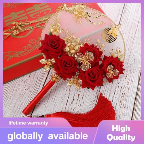 32x22cm Handheld Round Fan Materials Kit Handmade Ancient Chinese Wedding Bride Photography Ornaments Flowers