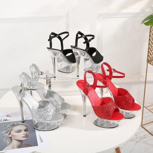 Ankle Strap Sequins Ultra High Heel Pump 14.5CM Thin Heel Platform Summer Sandals Shoes Women Sandals Gladiator Party