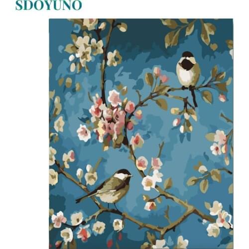 SDOYUNO 60x75cm Painting By Numbers bird and flowers Frame DIY pictures by numbers Animals For Adults Digital Painting On Canvas