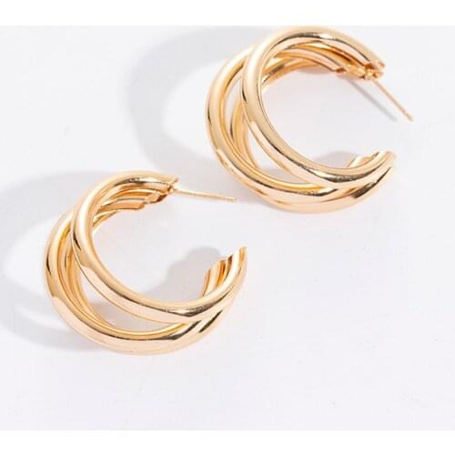 Retro Frosty C-shaped Multi-layered Small Stud Earrings Earring Temperament Wild Geometry Metallic Earrings Wholesale