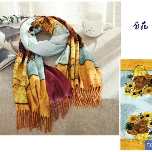 Women Winter Cashmere Scarf Fashion Thicken Oil Painting Pashmina Blanket Scarfs Shawl Digital Painted Cape Designer Newest