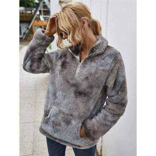 Tie Dye Printed Hoodies Plush Long Sleeve Women Winter Warm Plush Pullover Hoodies Plush Pullovers Top Casual Hoodies Female