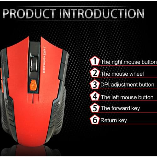 USB Wireless Mouse 1600DPI Adjustable Receiver 2.4GHz Mice for Laptop PC