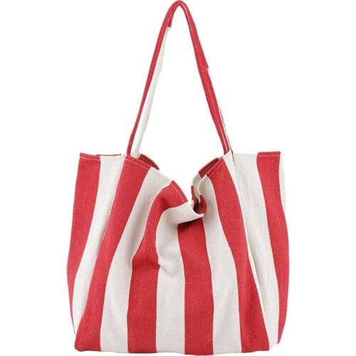 Large Capacity Shopping Bag Canvas Womens Bag 2020 Retro Simple Striped Womens Shoulder Bag Multifunctional Casual Open Tote
