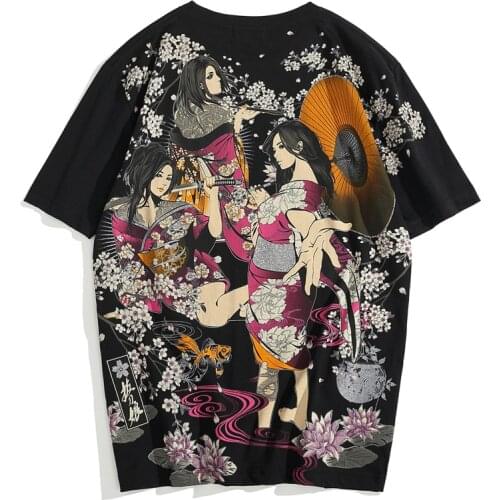 Japanese tide brand drawing swordsman heavy discharge dyeing breathable printing T-shirt personality trend short-sleeved couple