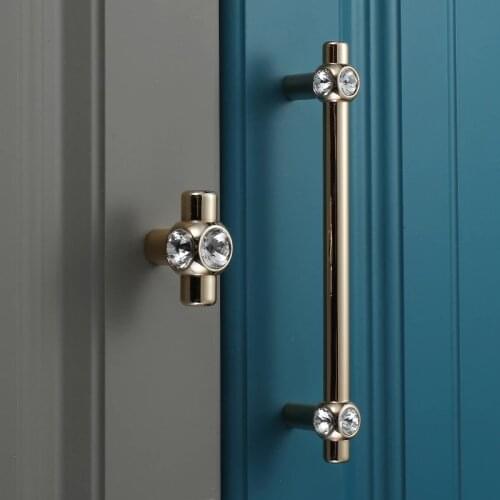 3.78" 5" 7.55" Pearl Gray Door Pull Handles Cabinet Drawer Knobs Metal Handle Cupboard Crystal Diamond Handle 96mm 128mm 192mm