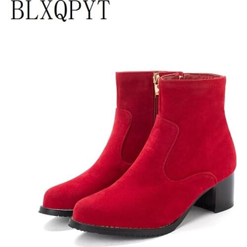 BLXQPYT Super Size 31-52 Winter warm Ankle Boots Women 2019 zipper High Heels 5cm Pumps Party Wedding snow boots Shoes woman L-2