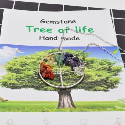 Natural Stone 7 Chakra Stones Quartz Tree Of Life Pendant For Women Healing Crystal Necklace Pendants Reiki Pendulum Jewelry