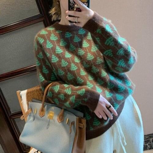 2021 New Autumn Winter Womens O-neck Sweater Tops Female Long Sleeve Loose Jumpers Ladies Print Knitted Pullover Tops R601