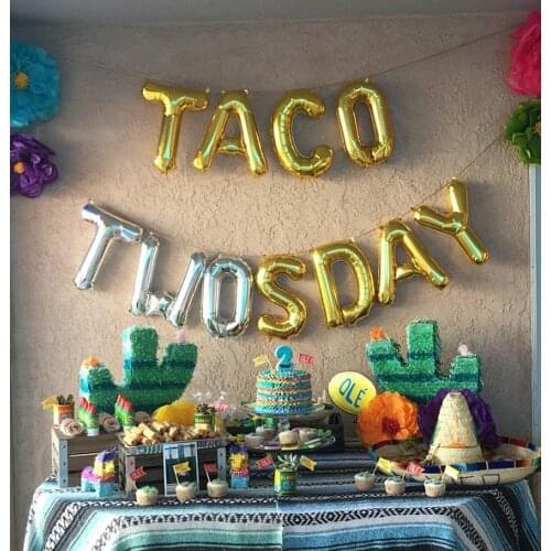 Gold or silver TACO TWOsday birthday letter Helium Foil balloons banners photo props party decorations